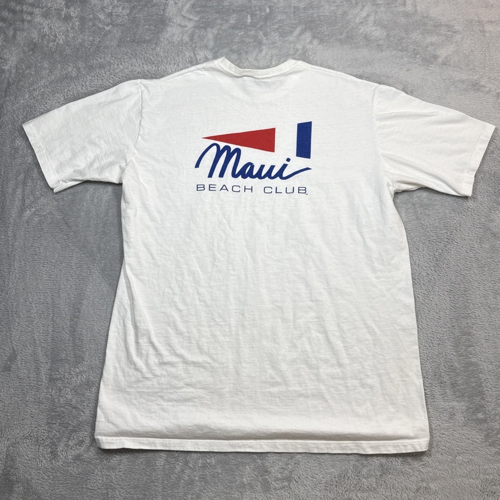 Crazy Shirts Maui Beach Club Shirt Men XL White Flag Hawaii Spell Out Graphic